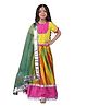 Vaanee Designz Silk Woven Half Sleeves Leheriya Printed & Gota Lace Embellished Lehenga Choli With Dupatta Set - Yellow & Green