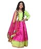 Vaanee Designz Silk Woven Three Fourth Sleeves Gota Lace Embellished Lehenga Choli With Dupatta Set - Pink & Green