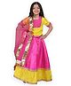 Vaanee Designz Silk Woven Half Sleeves Gota Lace Embellished Lehenga Choli With Dupatta Set - Pink & Yellow