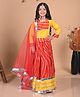 Vaanee Designz Geogette Woven Three Fourth Sleeves Leheriya Printed Gota Lace Embellished Lehenga Choli With Dupatta Set - Yellow