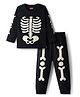 Babyhug Cotton Knit Full Sleeves Night Suit Set with Skeleton Print - Black