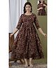 NEVISHA STYLE Cotton Woven Three Fourth Sleeves Floral Printed Chidi Maternity Dress With Side Seam Nursing Access - Brown