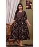 NEVISHA STYLE Cotton Woven Three Fourth Sleeves Floral Printed Maternity Dress With Side Seam Nursing Access - Black