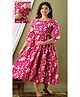 NEVISHA STYLE Cotton Woven Three Fourth Sleeves Floral Printed Maternity Dress With Side Seam Nursing Access - Pink