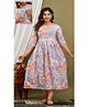 NEVISHA STYLE Cotton Woven Three Fourth Sleeves Floral Printed Maternity Dress With Side Seam Nursing Access - Lavender