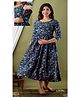 NEVISHA STYLE Cotton Woven Three Fourth Sleeves Floral Printed Maternity Dress With Side Seam Nursing Access - Blue