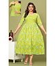NEVISHA STYLE Cotton Woven Three Fourth Sleeves Floral Printed Maternity Kurta With Nursing Access - Green