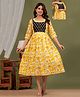 NEVISHA STYLE Cotton Woven Three Fourth Sleeves Floral Printed Maternity Dress With Side Seam Nursing Access - Yellow
