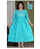 NEVISHA STYLE Cotton Woven Three Fourth Sleeves Floral Swirls Printed Maternity Kurta With Side Zipper Nursing Access - Blue
