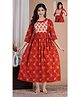 NEVISHA STYLE Cotton Woven Three Fourth Sleeves Floral Printed Maternity Kurta With Nursing Access - Red