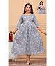 NEVISHA STYLE Cotton Woven Three Fourth Sleeves Floral Printed Maternity Kurta With Nursing Access - Silver