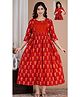 NEVISHA STYLE Cotton Woven Three Fourth Sleeves Floral Printed Maternity Kurta With Nursing Access - Red