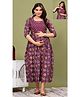 NEVISHA STYLE Cotton Woven Three Fourth Sleeves Floral Printed Maternity Kurta With Nursing Access - Purple