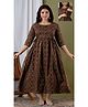 NEVISHA STYLE Cotton Woven Three Fourth Sleeves Ethnic Motif Printed Maternity Kurta With Nursing Access - Brown