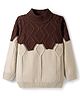 Pine Kids Knit Full Sleeves Pullover Sweater with Color Block & Cable Knit Design - Brown