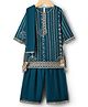 Babyhug Woven Three Fourth Sleeves Embroidered Kurti Palazzo Set with Dupatta & Sequin Detailing - Teal Blue