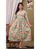 NEVISHA STYLE Cotton Woven Three Fourth Sleeves Leaves Printed Maternity Dress With Side Seam Nursing Access - Multi Colour