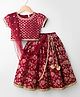 Babyhug Brocade Woven Half Sleeves Choli Lehenga with Dupatta & Floral Foil Print - Maroon
