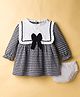 ToffyHouse Jacquard Woven Full Sleeves Yarn Dyed Checkered Frock With Bloomer & Bow Applique - Black & White
