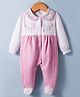 ToffyHouse 100% Cotton Knit Full Sleeves Footed Peter Pan Collared Romper with Floral Embroidery - Pink & White