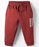 Doreme Knit Full Length Fleece Woollen Lounge Pant With Text Print - Burgundy
