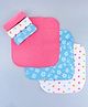 Babyhug Cotton Knit Wash Cloth with Polka Dots & Floral Print Pack of 6 - Pink White & Light Blue