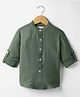 JASH KIDS Cotton Woven Full Sleeves Solid Color Mandarin Collar Shirt - Olive Green