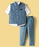JASH KIDS Cotton Woven Full Sleeves Solid Color 3 Piece Party Suit - Light Blue