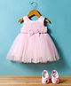 Bluebell Net Woven Sleeveless Party Frock With Bow Applique & Booties - Pink