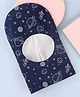 Babyhug Knit Reversible Monkey Cap With Space Theme Print Navy Blue - Diameter 9 cm