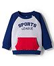 Doodle Poodle 100% Cotton Knit Light Weight Full Raglan Sleeves Sweatshirt With Sports League Print & Kangaroo Pockets - Navy Blue Grey & Red