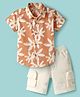 Dapper Dudes Half Sleeves Floral Printed Shirt With Shorts Set - Brown