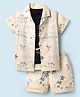Dapper Dudes Half Sleeves Beach Theme Printed Shirt & Coordinating Shorts With Tee Set - Fawn