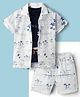 Dapper Dudes Half Sleeves Beach Theme Printed Shirt & Coordinating Shorts With Tee Set - White