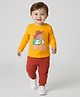 Babyoye 100% Cotton Knit Eco Jiva Finish Full Sleeves T-Shirt & Lounge Pant Set With Teddy Bear Print - Orange & Brown