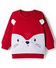 Doodle Poodle 100% Cotton Knit Light Weight Full Sleeves Sweatshirt With Animal Print & Ear Applique - Red