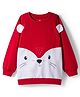 Doodle Poodle 100% Cotton Knit Light Weight Full Sleeves Sweatshirt With Animal Print & Ear Applique - Red