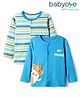 Babyoye 100% Cotton Interlock Knit with Eco Jiva Finish Full Sleeves Front Open Jhablas with Stripe & Animal Print Pack of 2 - Blue