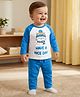 Babyoye 100% Cotton Interlock Knit Full Raglan Sleeves Eco Jiva Finish T-Shirt & Lounge Pant Set With Animal & Text Print - White & Blue