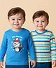 Babyoye 100% Cotton Knit Full Sleeves T-Shirt With Stripes & Penguin Print Pack of 2 - Blue