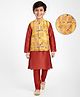 EARTHY TOUCH Cotton Woven Full Sleeves Kurta Pajama Set with Jacket & Ethnic Motif Embroidery - Rust Orange