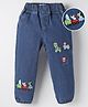 Mark & Mia Cotton Lycra Denim Full Length Jeans With Animal Embroidery - Navy Blue