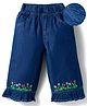 Mark & Mia Cotton Full Length Flared Denim Jeans with Floral Embroidery - Blue
