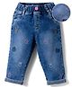 Mark & Mia Cotton Lycra Denim Full Length Jeans With Floral Embroidery - Blue