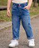 Mark & Mia Cotton Lycra Denim Full Length Jeans With Floral Embroidery - Blue