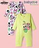 Babyoye Disney Interlock Knit Full Sleeves Rompers with Minnie & Friends Graphics Pack of 2 - White & Neon Green