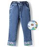 Mark & Mia Cotton Lycra Full Length Washed Denim Jeans With Floral Embroidery - Blue