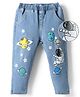 Mark & Mia Cotton Lycra Full Length Washed Denim Jeans With Space Theme Print - Blue