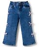 Mark & Mia Cotton Lycra Full Length Washed Jeans With Pocket & Bow Applique - Blue