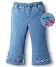 Mark & Mia Cotton Lycra Denim Full Length Washed Flared Jeans With Fruits Embroidery - Blue